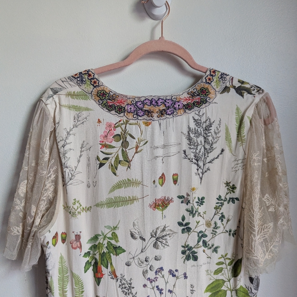 ANTHROPOLOGIE Cream Donna Indian Floral Leaves Bohemian Midi Dress Size Large - Picture 7 of 15